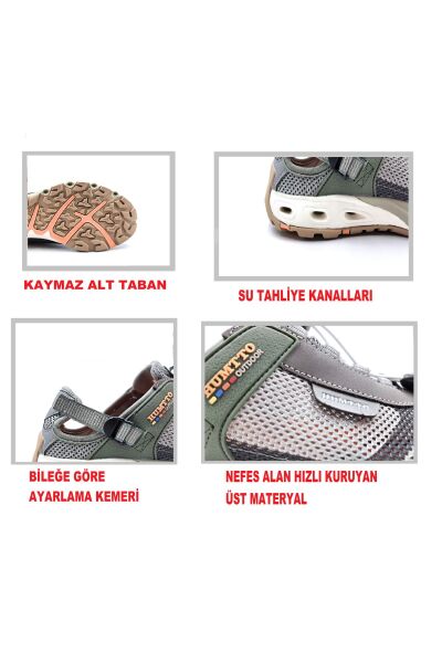 Humtto Erkek Trekking Outdoor Aqua Vizon Haki Spor Sandalet Ayakkabı