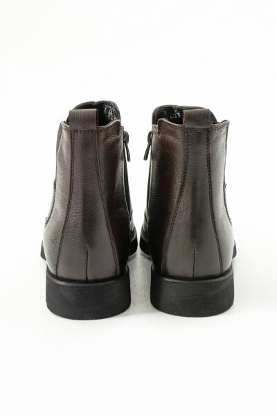 Güvener Fermuarlı Hakiki Deri Bot Kahverengi