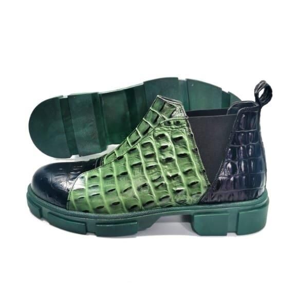Gerçek Deri Renkli Bot Siyah Yeşil