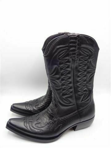Güvener Hakiki Deri Siyah Erkek Kovboy Çizmesi