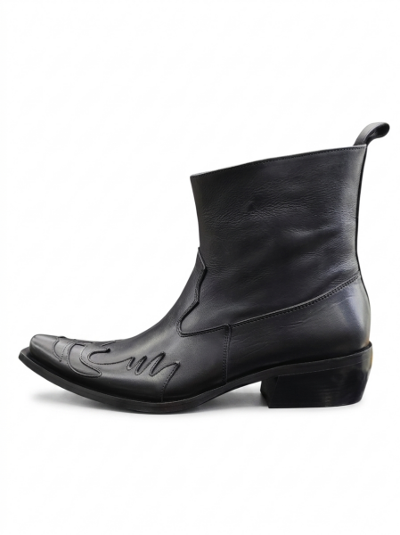King Shoes Hakiki Deri Siyah Kovboy Bot