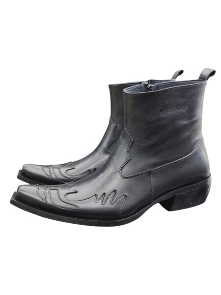 King Shoes Hakiki Deri Siyah Kovboy Bot
