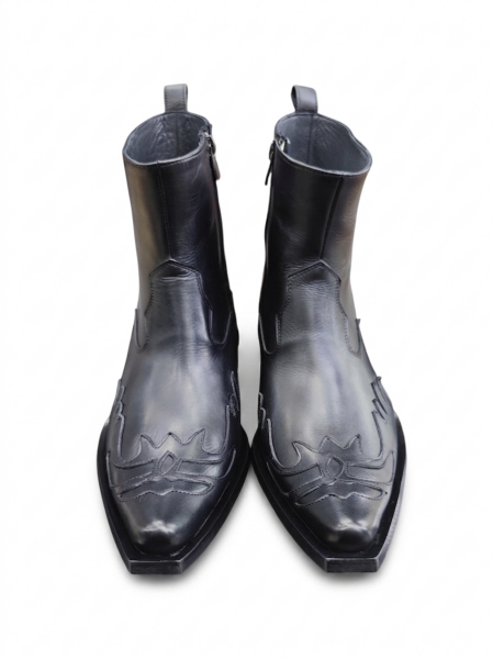 King Shoes Hakiki Deri Siyah Kovboy Bot