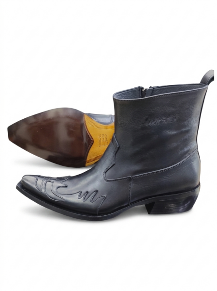 King Shoes Hakiki Deri Siyah Kovboy Bot