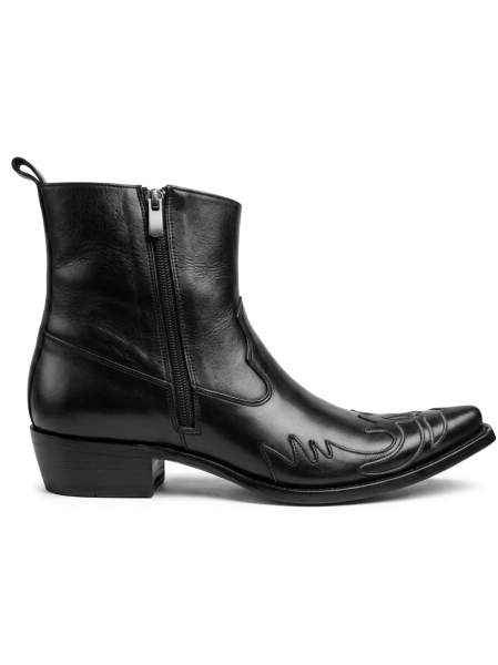 King Shoes Hakiki Deri Siyah Kovboy Bot