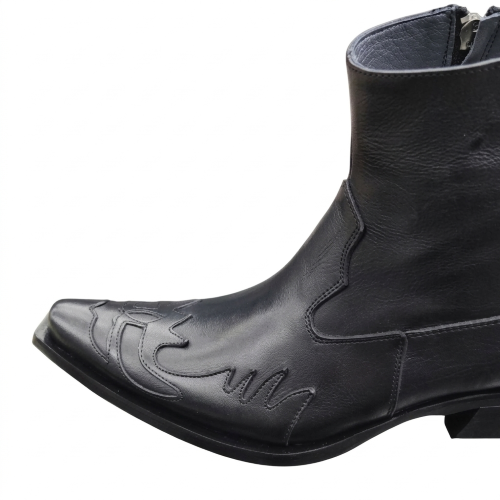 King Shoes Hakiki Deri Siyah Kovboy Bot