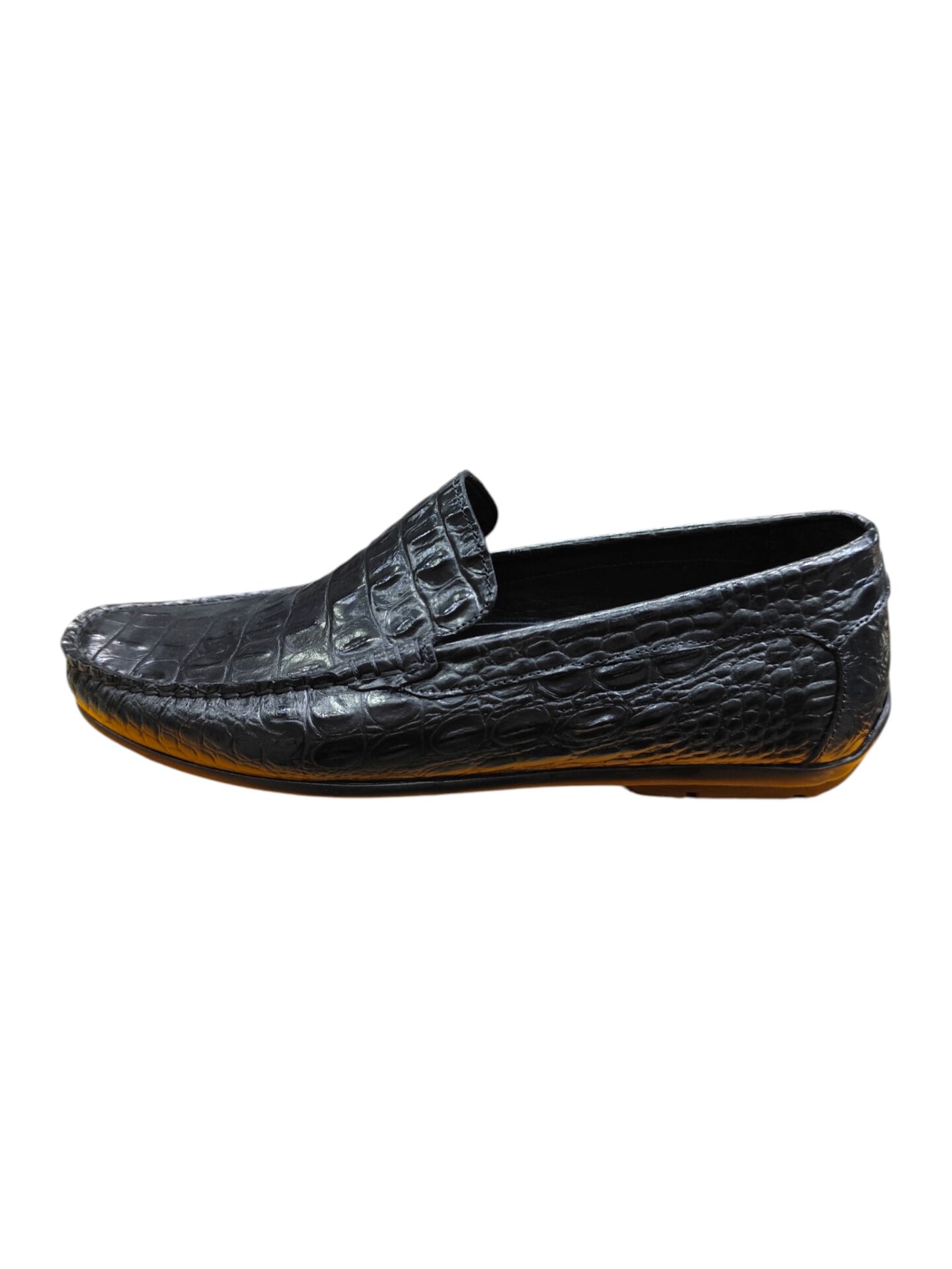 King Shoes Timsah Baskılı Siyah Yazlık Erkek Ayakkabı
