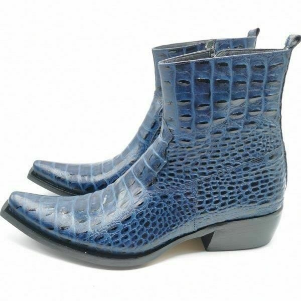 Güvener Lacivert Croco Baskılı Kovboy Bot