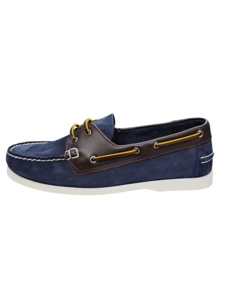 King Shoes Lacivert Nubuk Kahve Deri Tımbırlent Ayakkabı