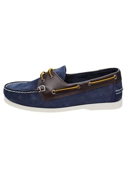 King Shoes Lacivert Nubuk Kahve Deri Tımbırlent Ayakkabı