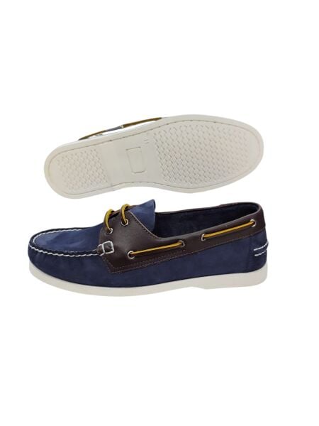 King Shoes Lacivert Nubuk Kahve Deri Tımbırlent Ayakkabı