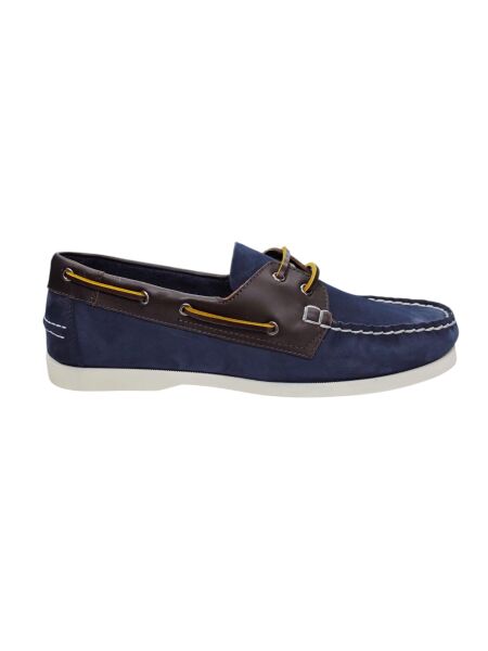 King Shoes Lacivert Nubuk Kahve Deri Tımbırlent Ayakkabı