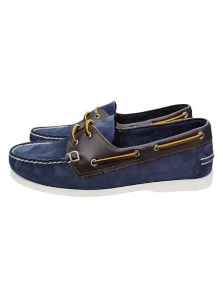 King Shoes Lacivert Nubuk Kahve Deri Tımbırlent Ayakkabı